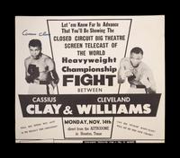 A Muhammad Ali signed as Cassius Clay Advertising Sheet From Cleveland Big Cat Williams 1966 Championship Bout,