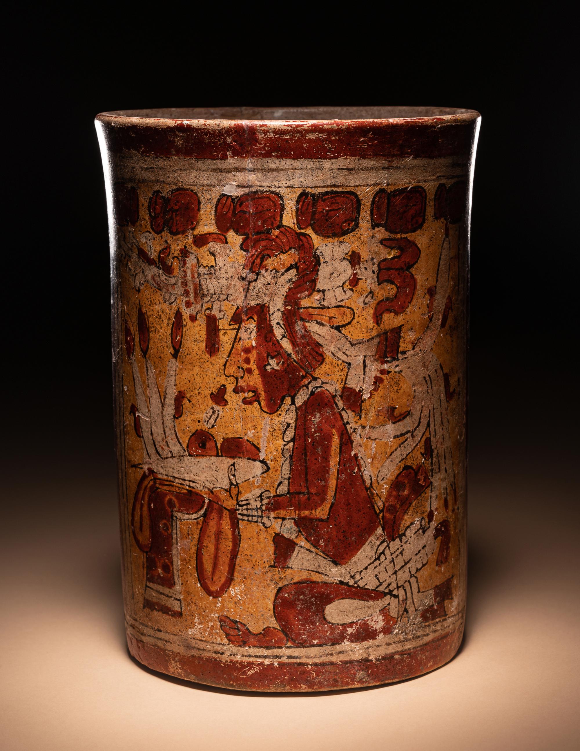 A Maya Polychrome Cylinder Vessel