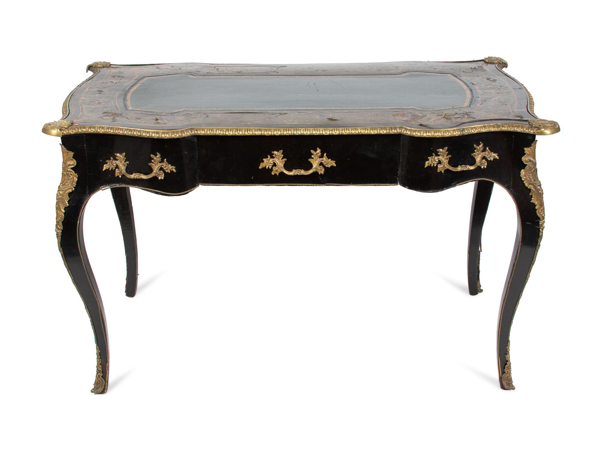 A Louis XV Style Gilt Bronze Mounted Boulle Marquetry Bureau Plat