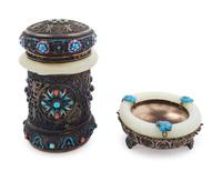 Two Jade Inset Metal Articles