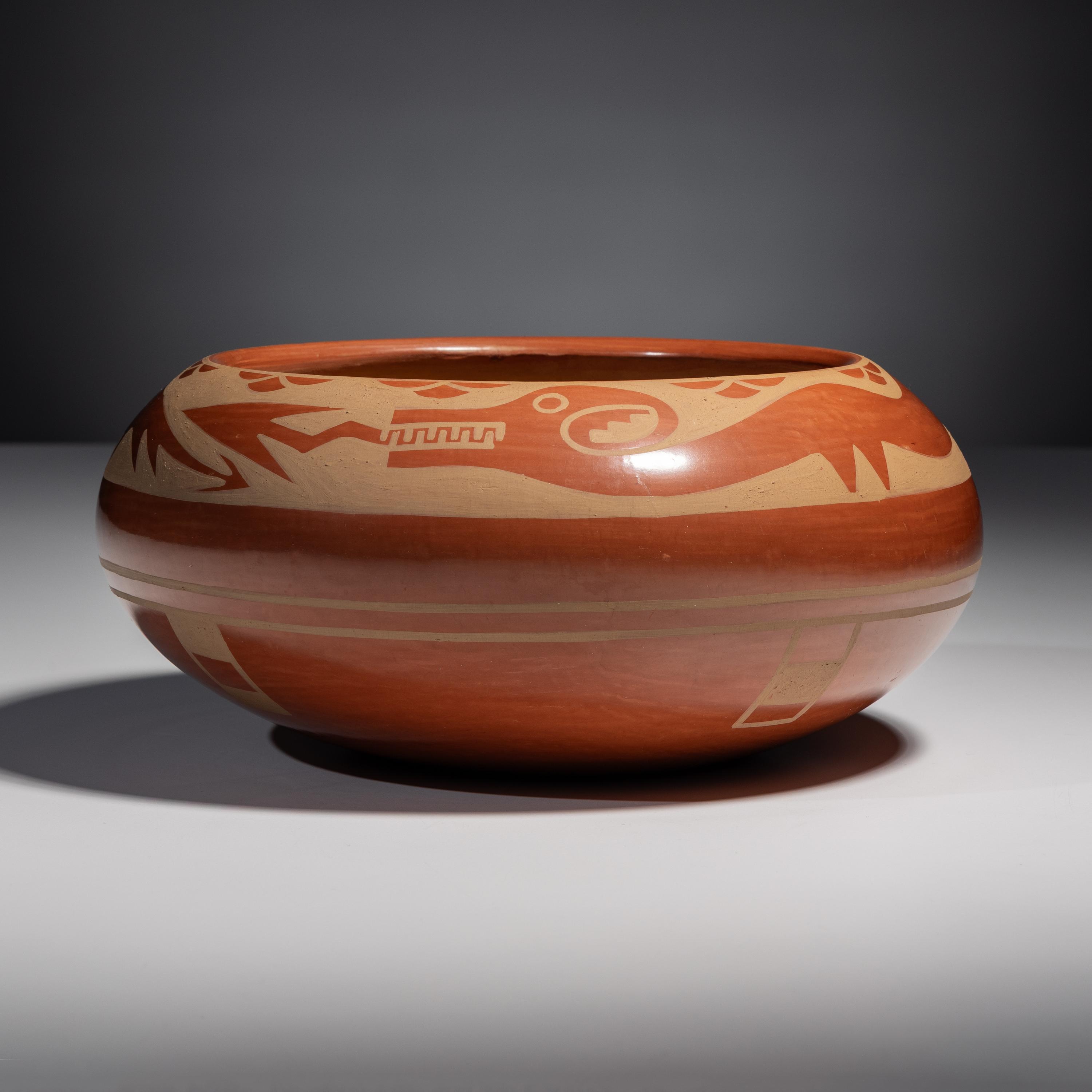 Redware Pottery Bowl, with Avanyu