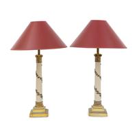 A Pair of Neoclassical Style Cream-Painted Gilt-Metal Lamps