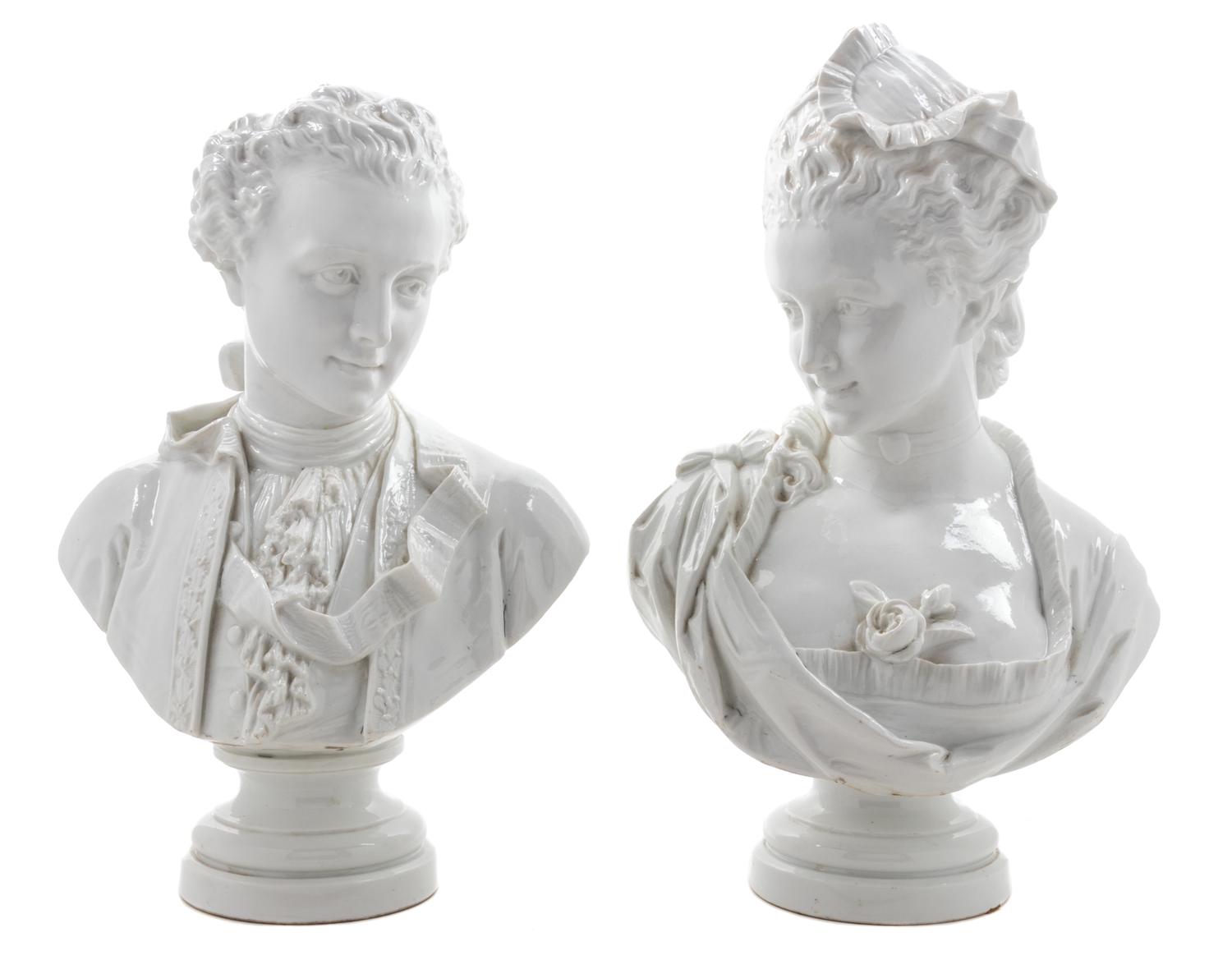 A Pair of Vion & Baury Porcelain Busts Height of tallest 16 1/4 inches. — 19TH/20TH CENTURY