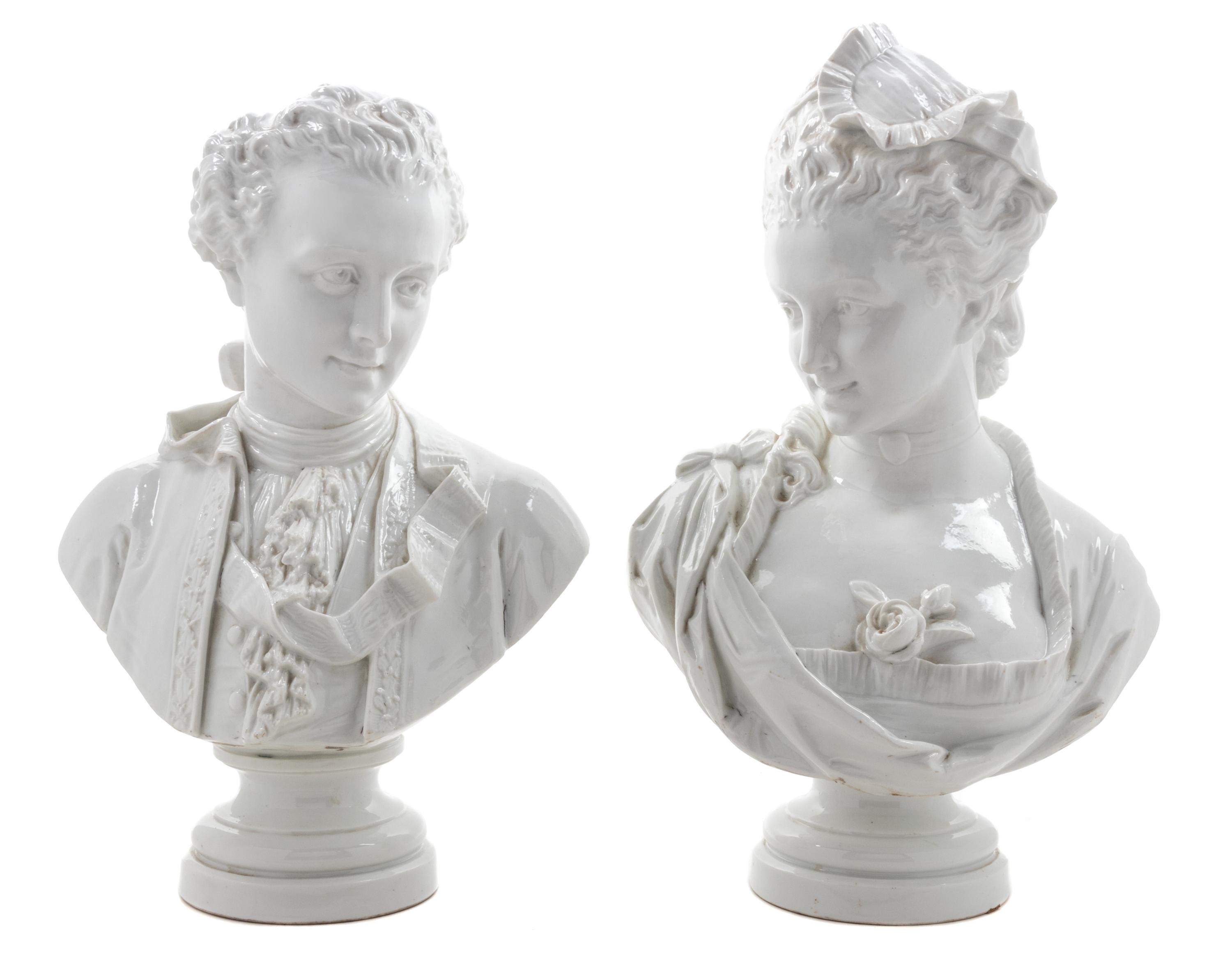 A Pair of Vion & Baury Porcelain Busts Height of tallest 16 1/4 inches. — 19TH/20TH CENTURY