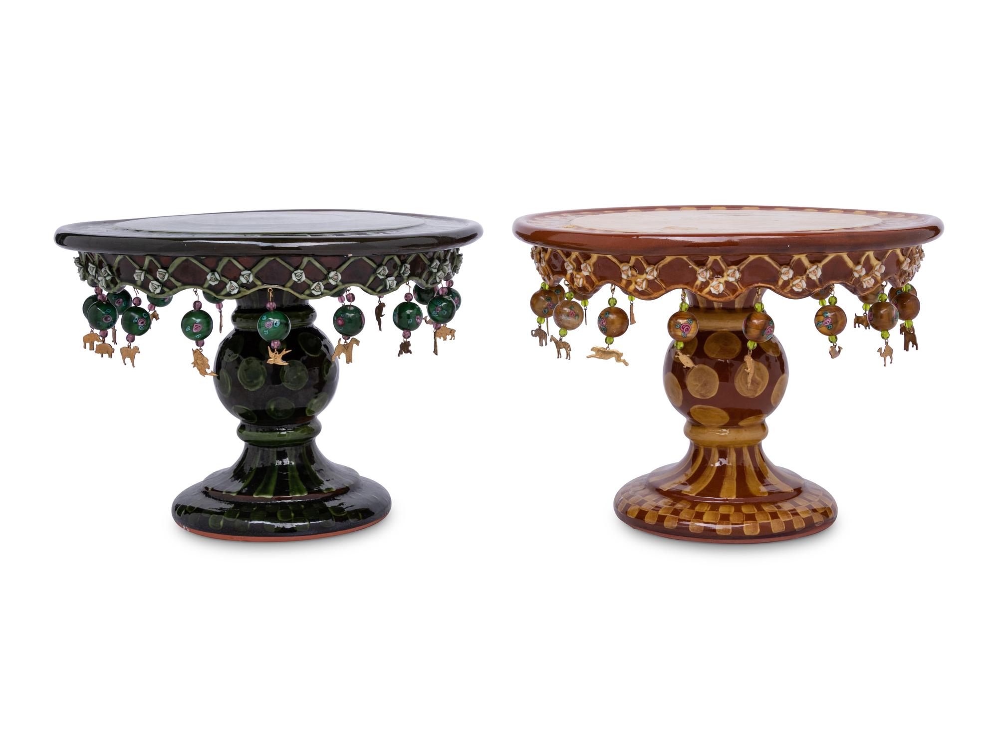 Two MacKenzie-Childs Peanuts Ceramic Cake Stands