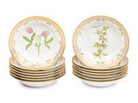 A Set of Fourteen Royal Copenhagen Flora Danica Porcelain Soup Plates
