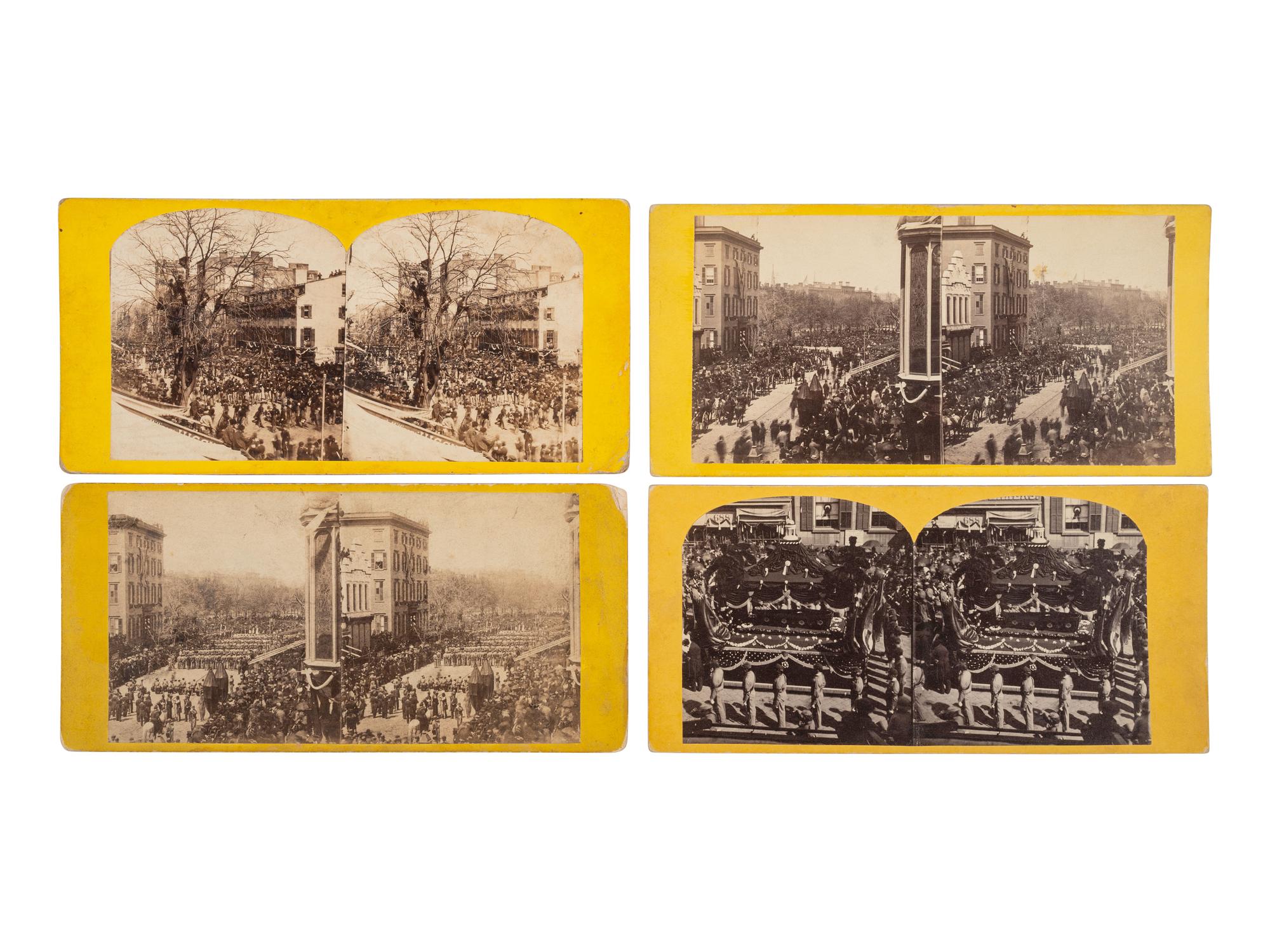 [LINCOLN FUNERAL]. A group of 10 stereoviews capturing the procession and other funerary sights around New York City.