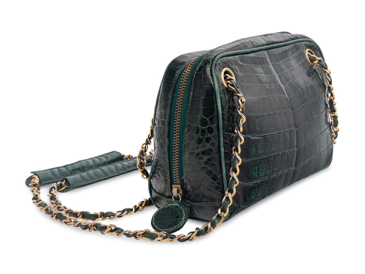 Chanel Green Crocodile Camera Bag, 1980's