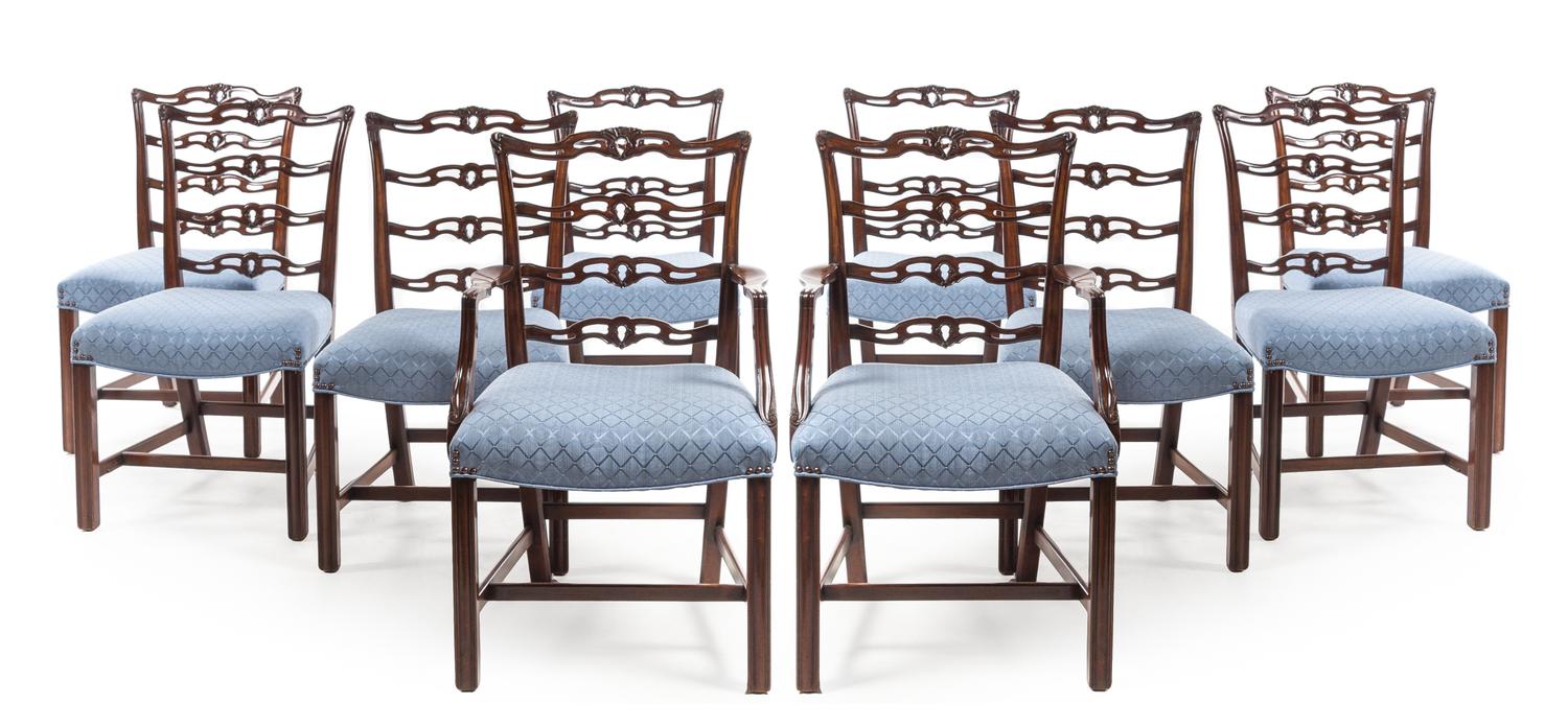 A Set of Ten Chippendale Style Mahogany Dining Chairs Height 37 inches overall. — MID-20TH CENTURY