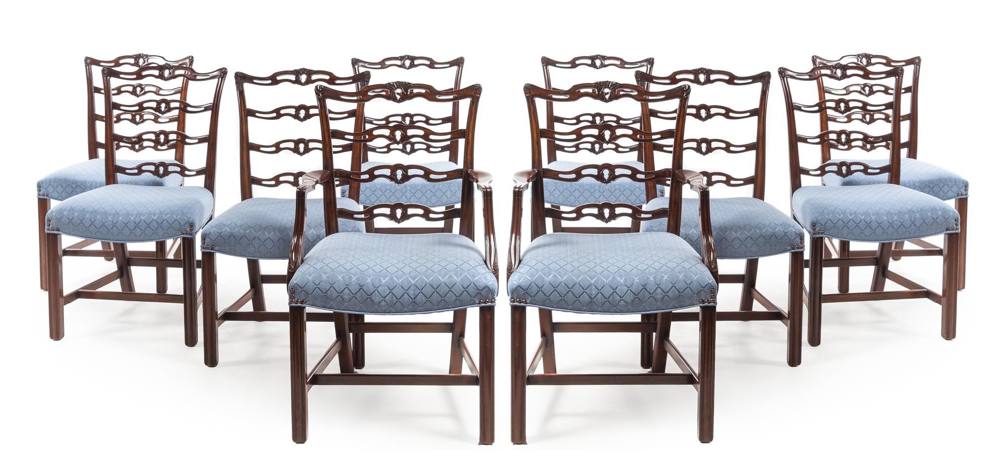 A Set of Ten Chippendale Style Mahogany Dining Chairs Height 37 inches overall. — MID-20TH CENTURY