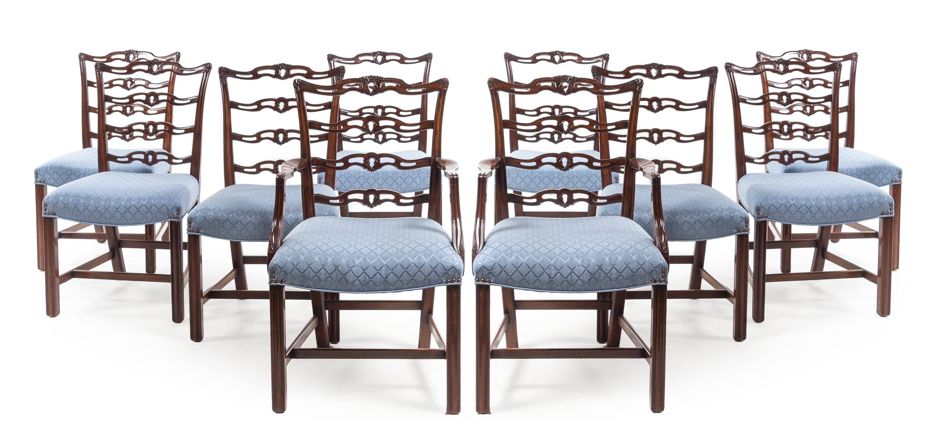 A Set of Ten Chippendale Style Mahogany Dining Chairs Height 37 inches overall. — MID-20TH CENTURY