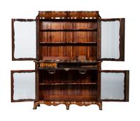 A Louis XV Style Gilt Bronze Mounted Marquetry Serpentine-Front Vitrine Cabinet