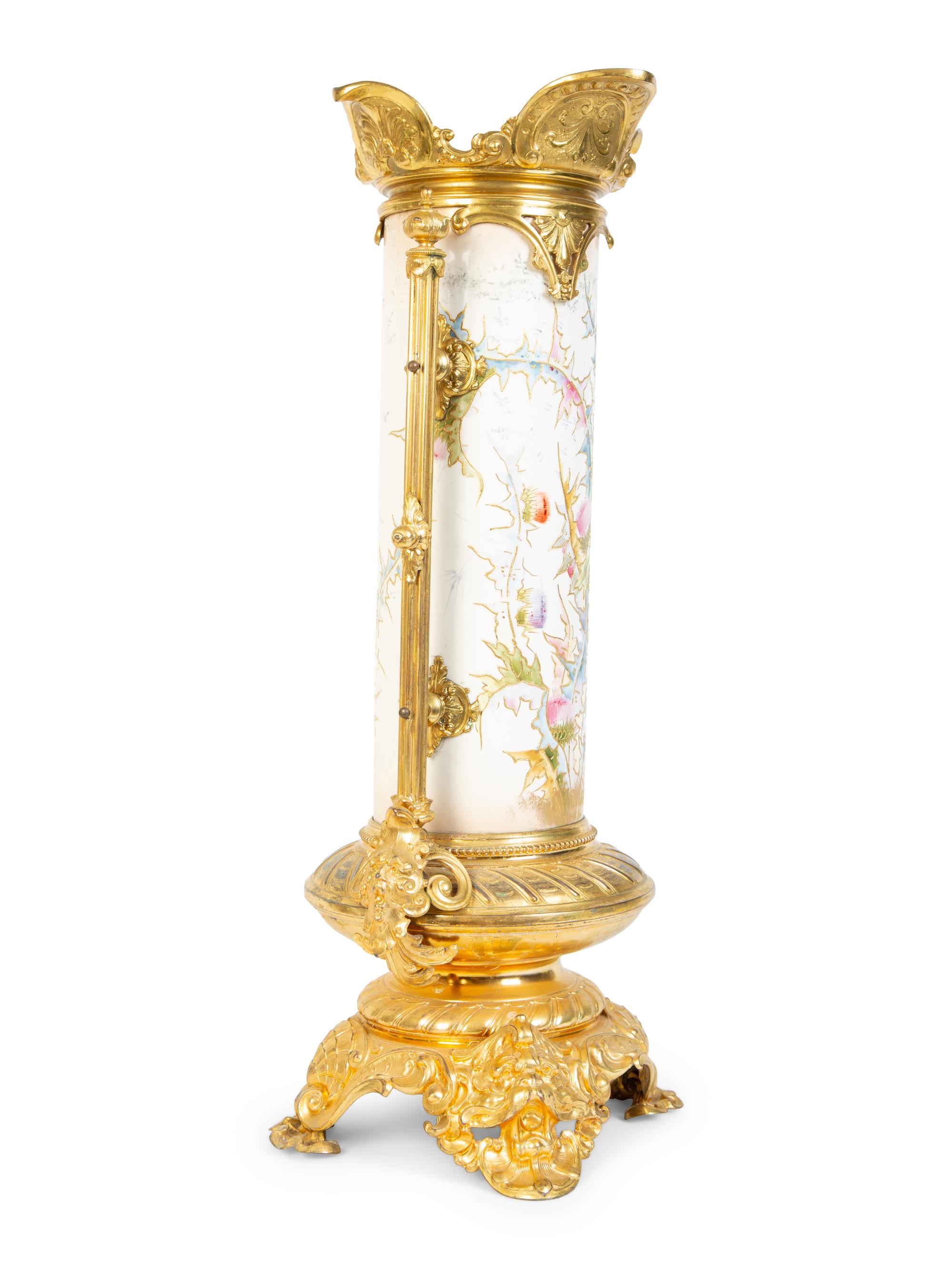 An English Porcelain Gilt Bronze Mounted Vase — 19TH CENTURY