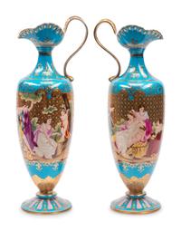 A Pair of Vienna Style Porcelain Ewers
