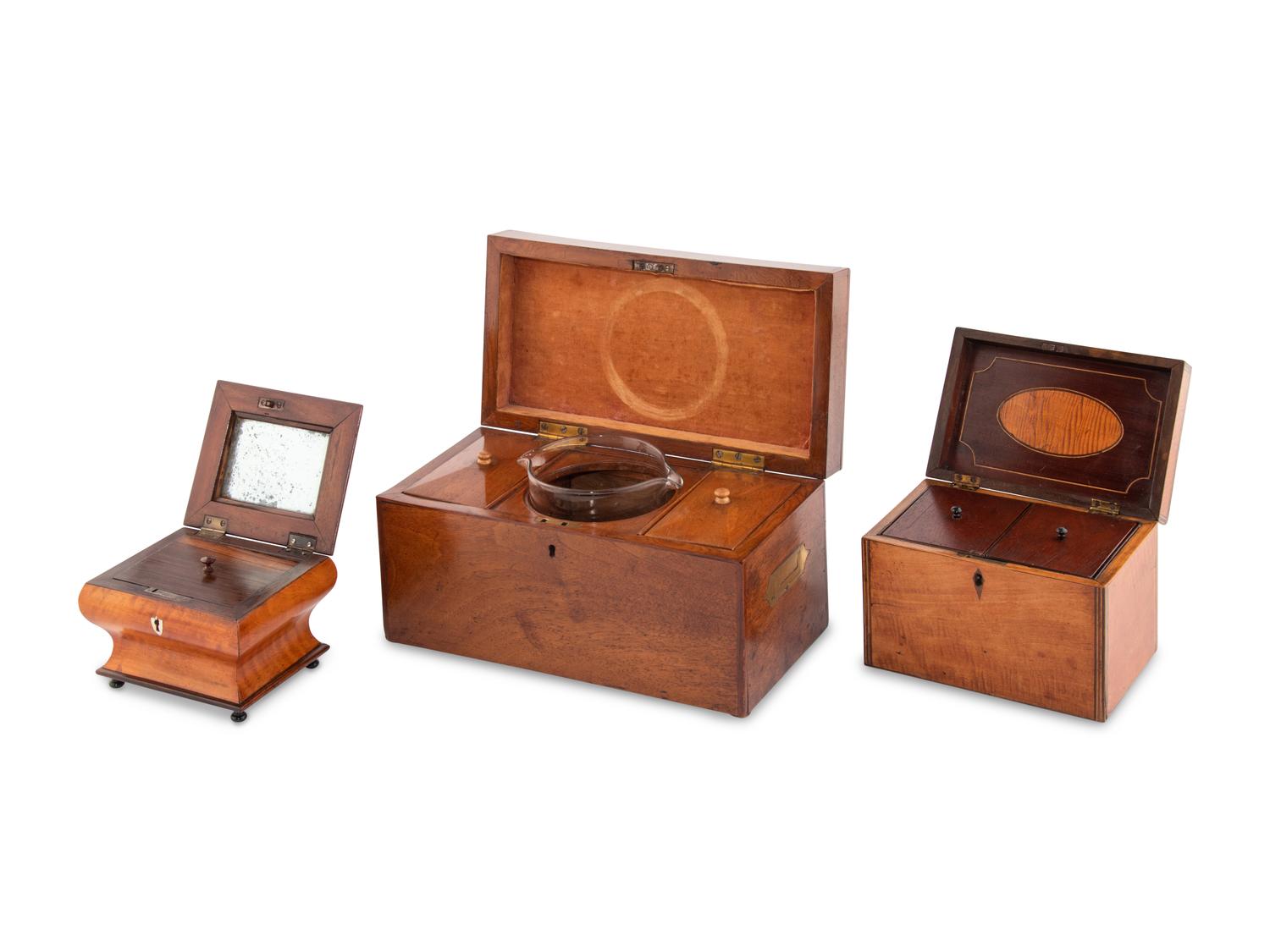 A Group of Three English Tea Caddies
