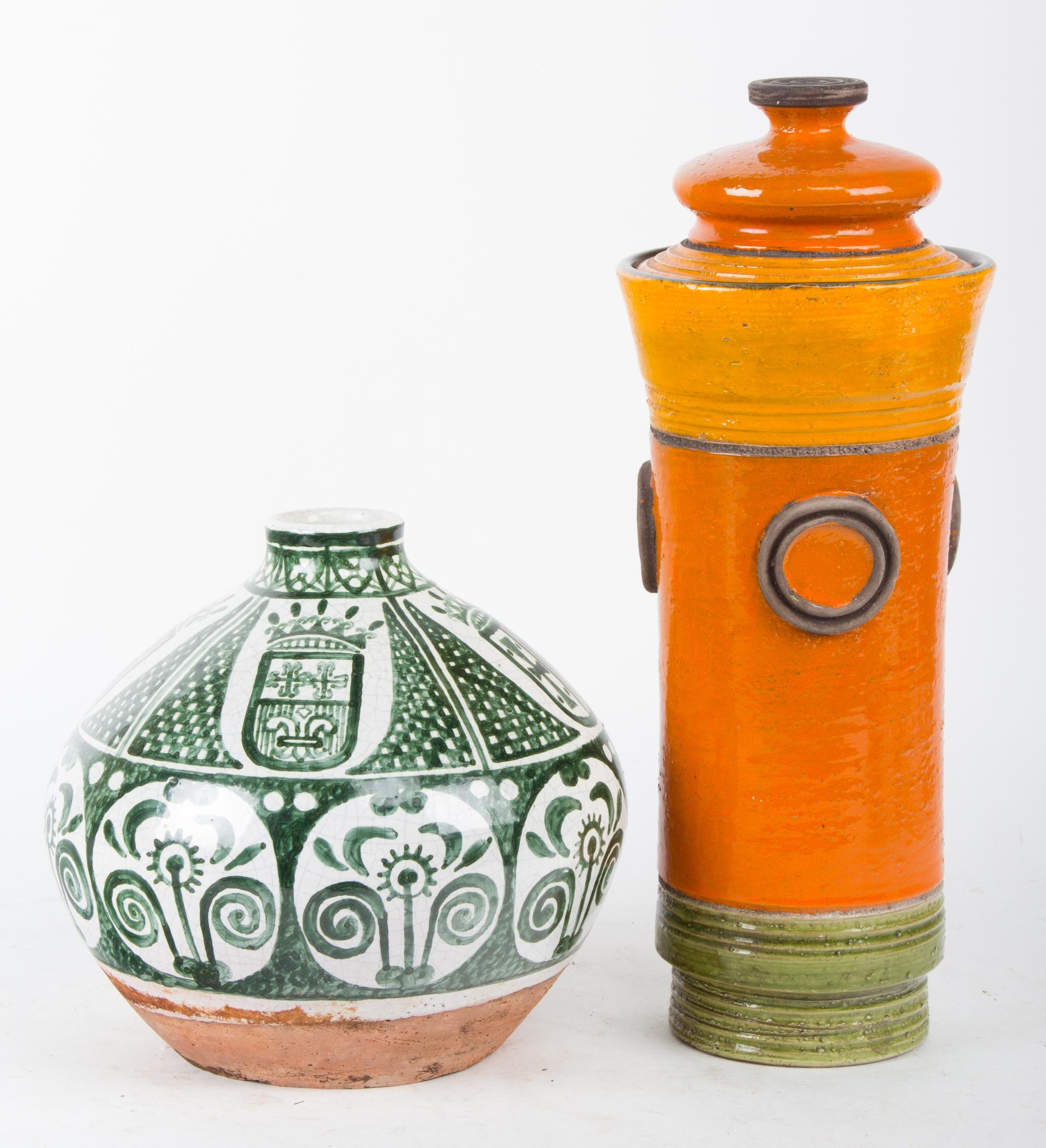 Two Glazed Pottery Vessels Height of tallest 16 1/2 inches.