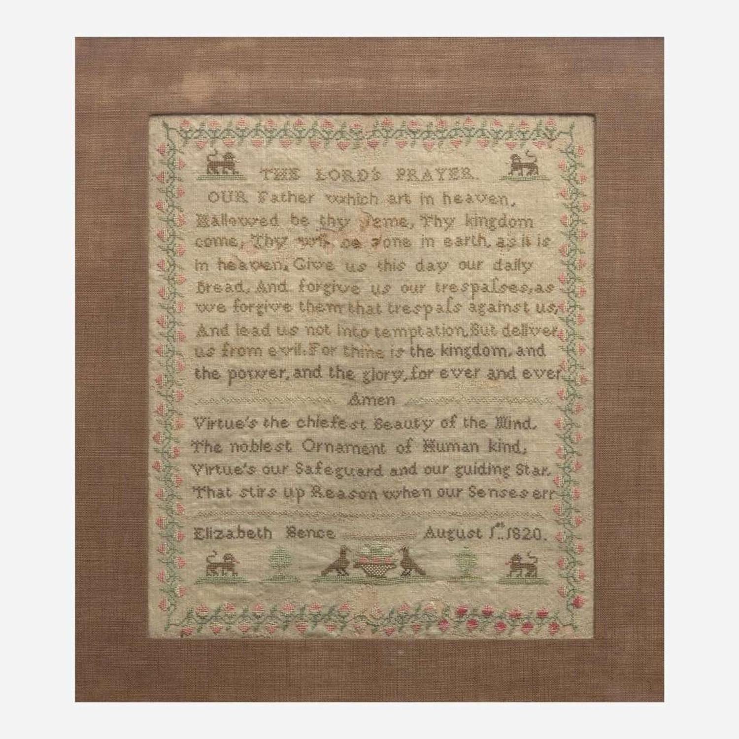 A group of four English needlework samplers early 19th century