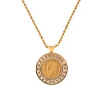 YELLOW GOLD AND DIAMOND COIN PENDANT NECKLACE