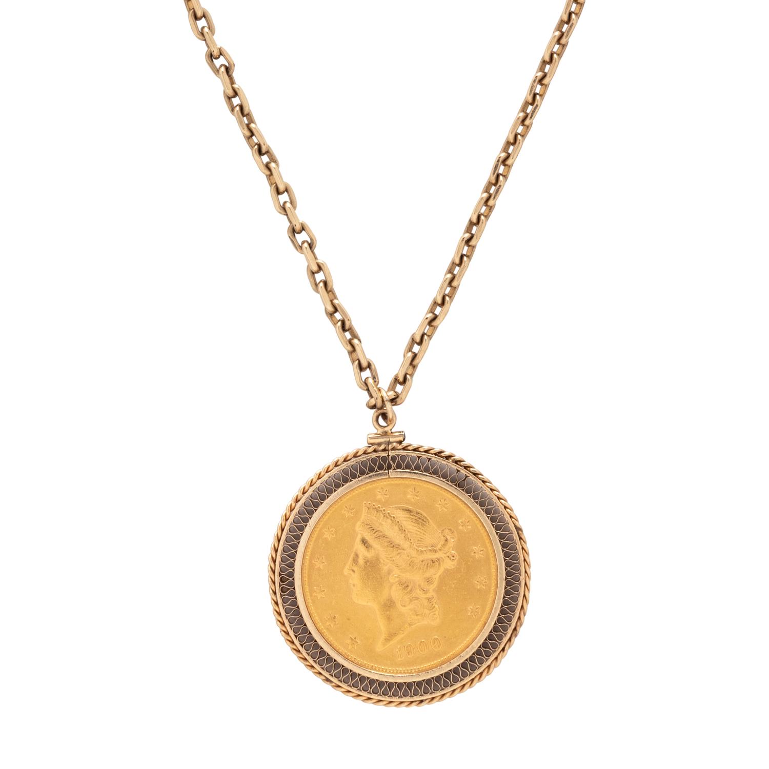 YELLOW GOLD LIBERTY COIN PENDANT NECKLACE