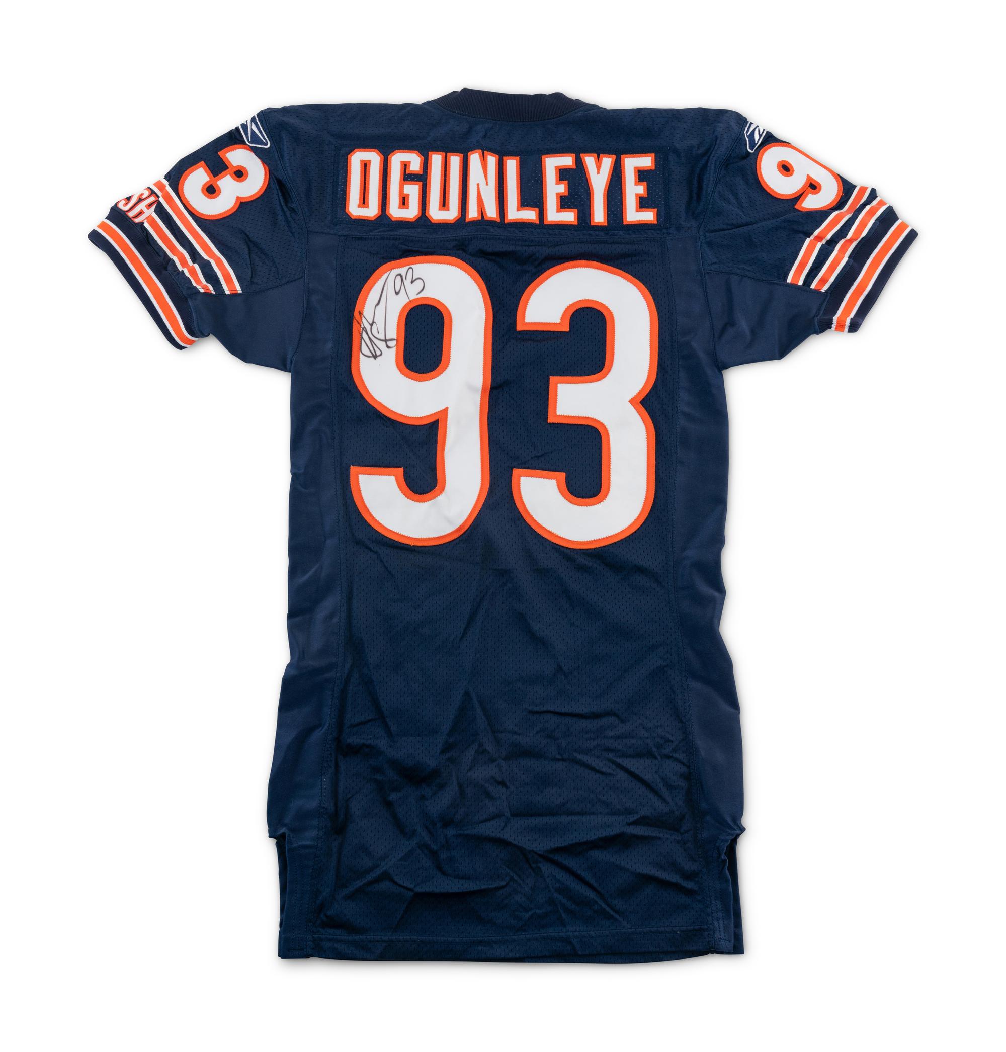 A Chicago Bears Adewale Ogunleye Signed Game Issued Jersey Uniform