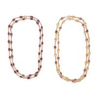 Two Multigem and Yellow Gold Station Necklaces