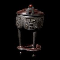 A Chinese Archaistic Patinated Bronze Tripod Censer, Late Ming to Qing Dynasty 明末清初 仿古饕餮紋銅鼎