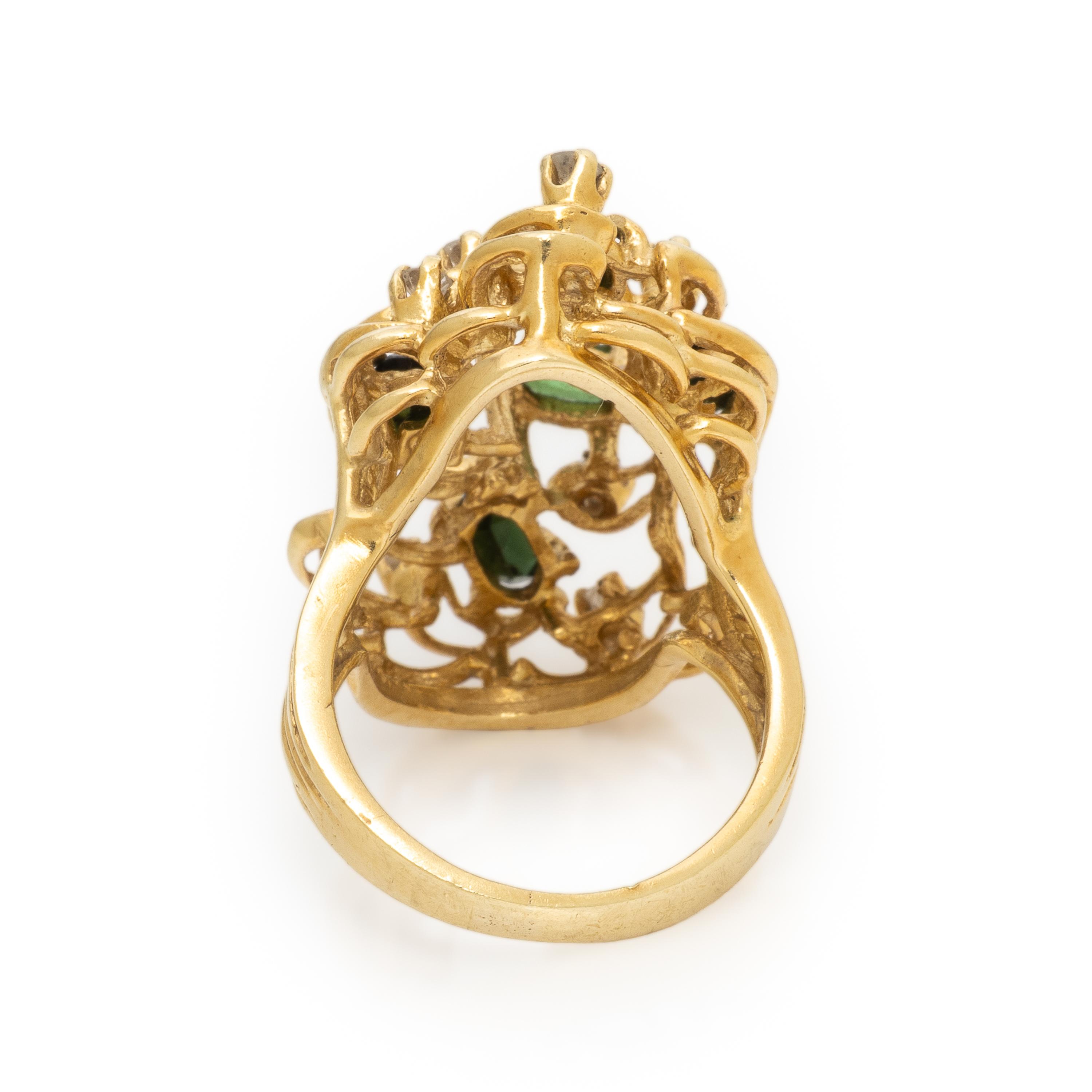 Diamond, Tourmaline, and Yellow Gold Ring