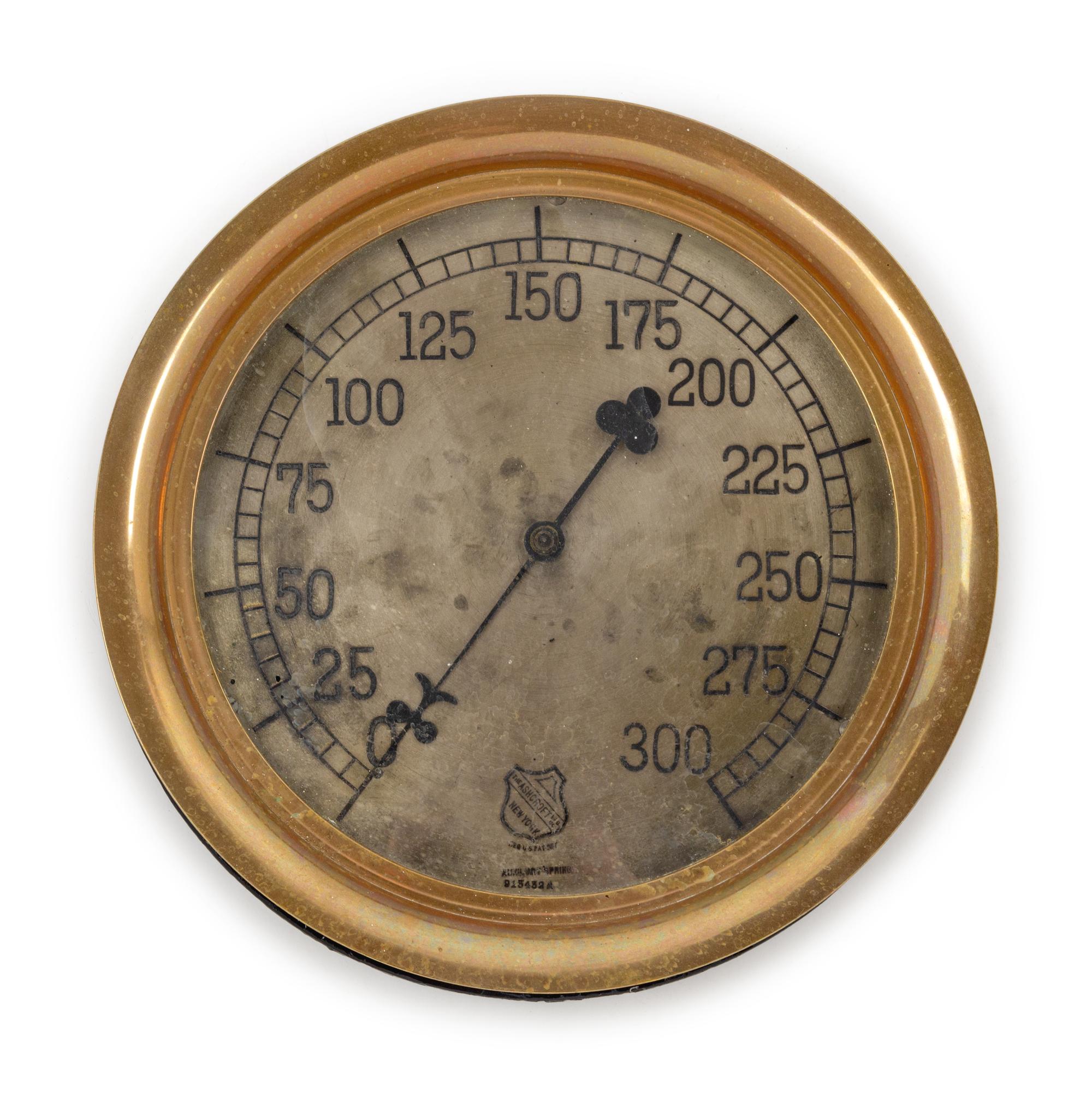An Ashcroft Mfg. Co. Brass Cased Locomotive Pressure Gauge