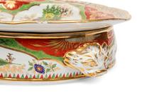 A Chamberlain Worcester Dragons in Compartments Porcelain Well-and-Tree Meat Platter and Chafing Dish