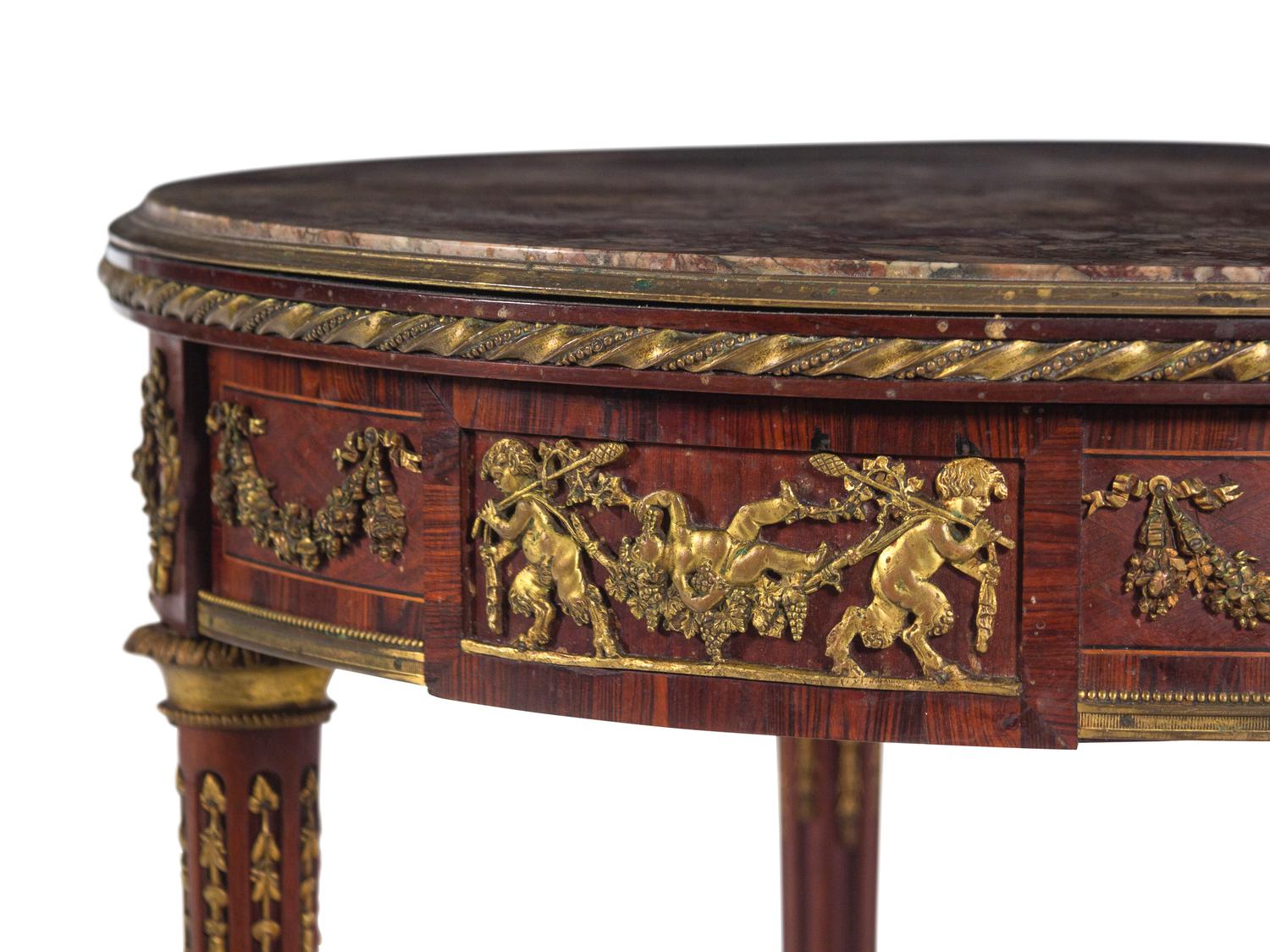 A Louis XVI Style Marble-Top Bouillotte Table