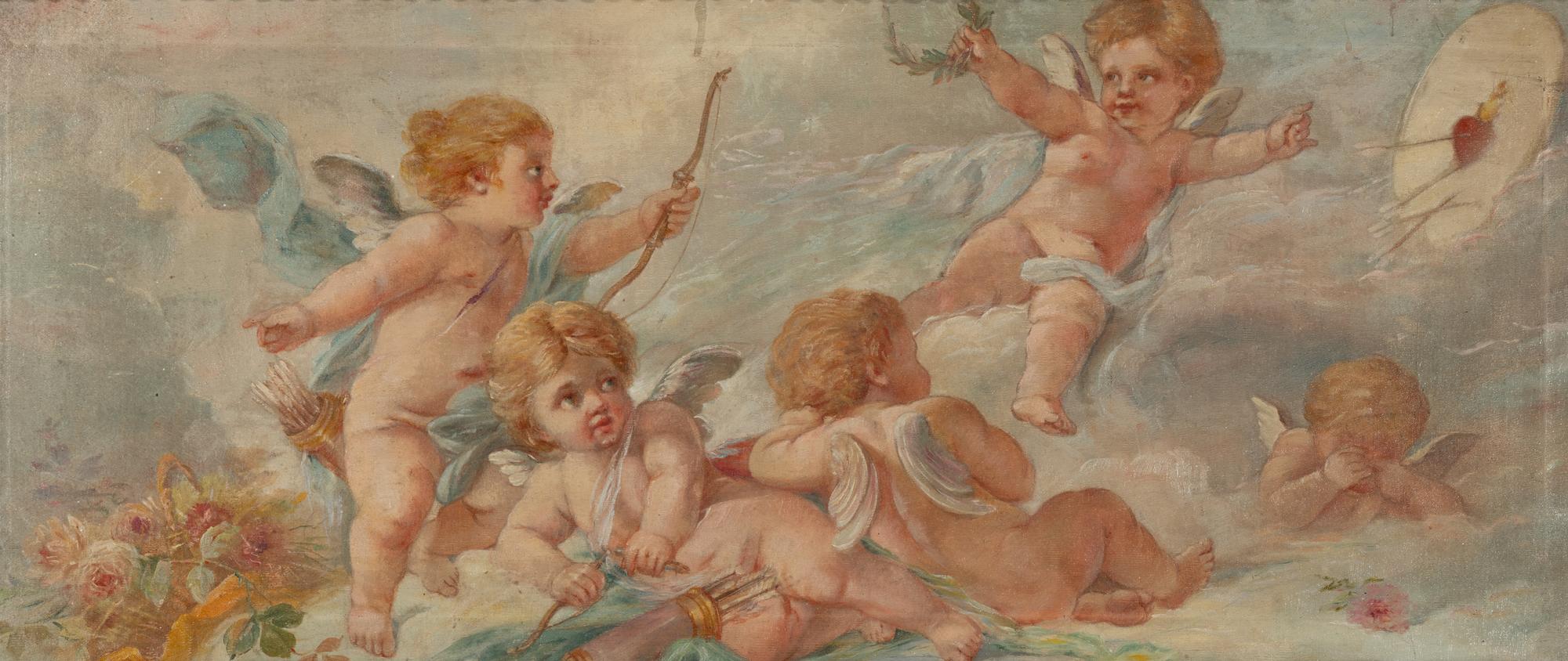 French School, 19th Century — Study for a Ceiling or Transom with Cherubs