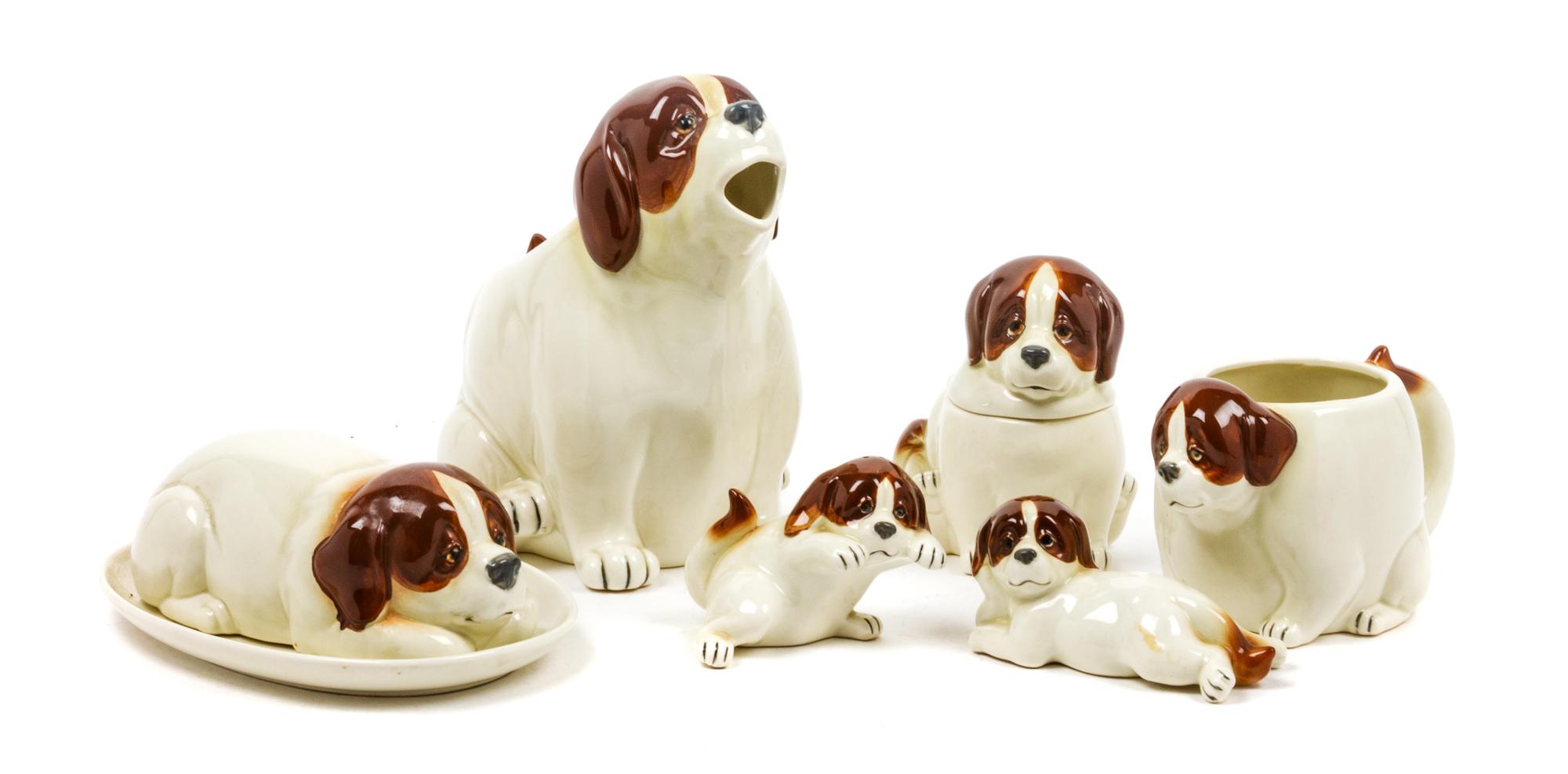 A Group of Six Saint Bernard Table Articles Height of tallest 7 1/2 inches. — QUON-QUON