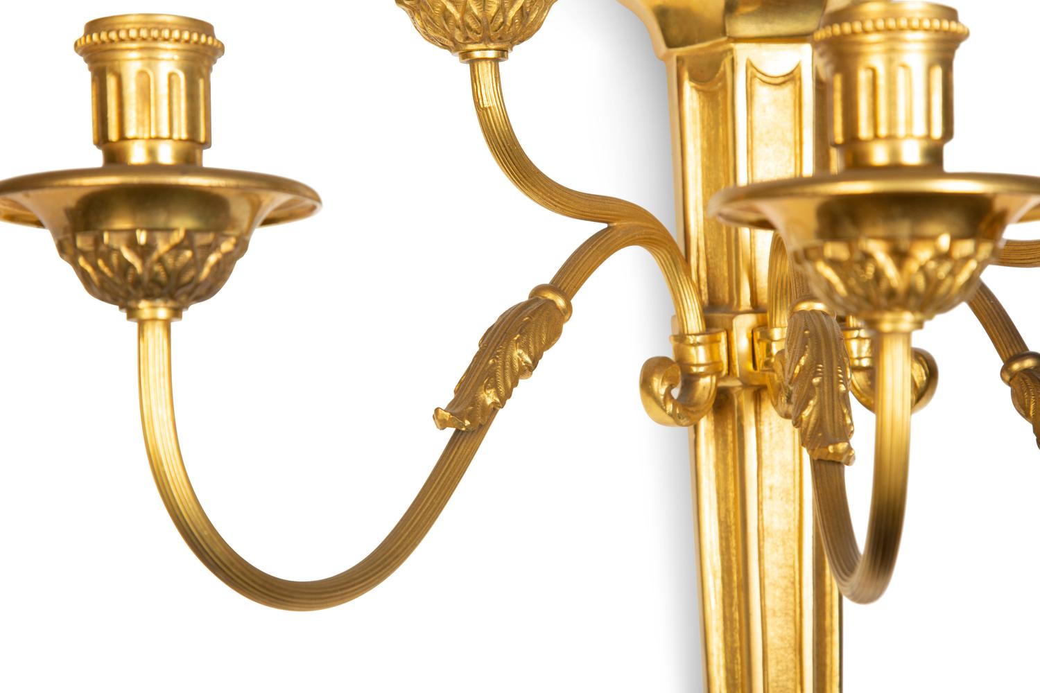 A Set of Four Gilt Bronze Five-Light Sconces