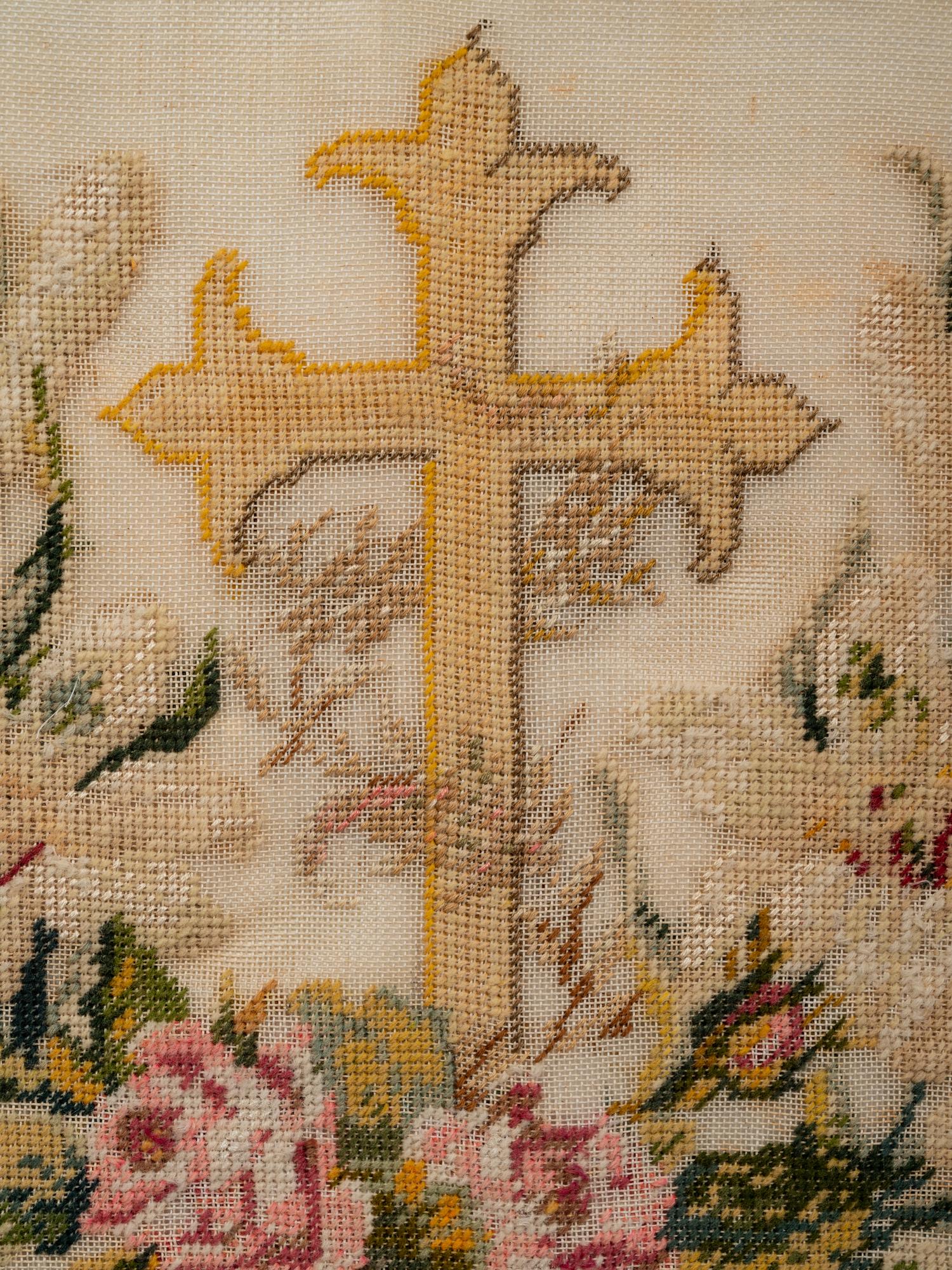 A French Needlework Embroidered Floral Panel