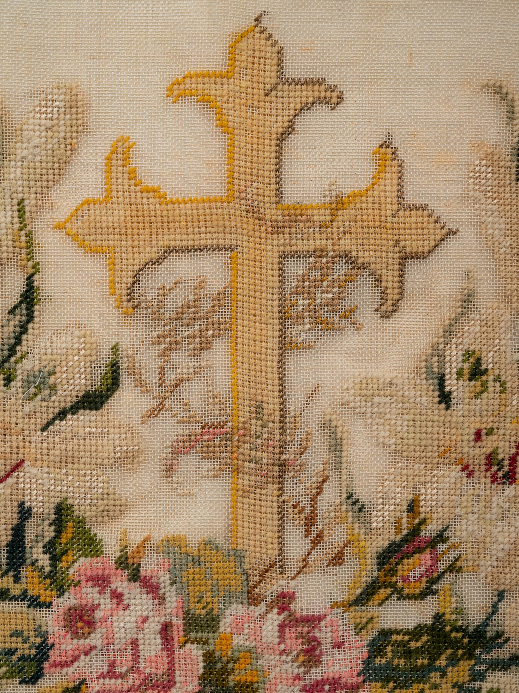 A French Needlework Embroidered Floral Panel
