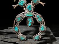 Navajo Silver and Turquoise Squash Blossom Necklace