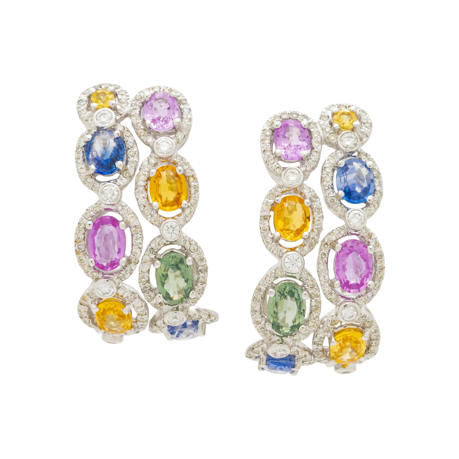 MULTICOLOR SAPPHIRE AND DIAMOND EARCLIPS