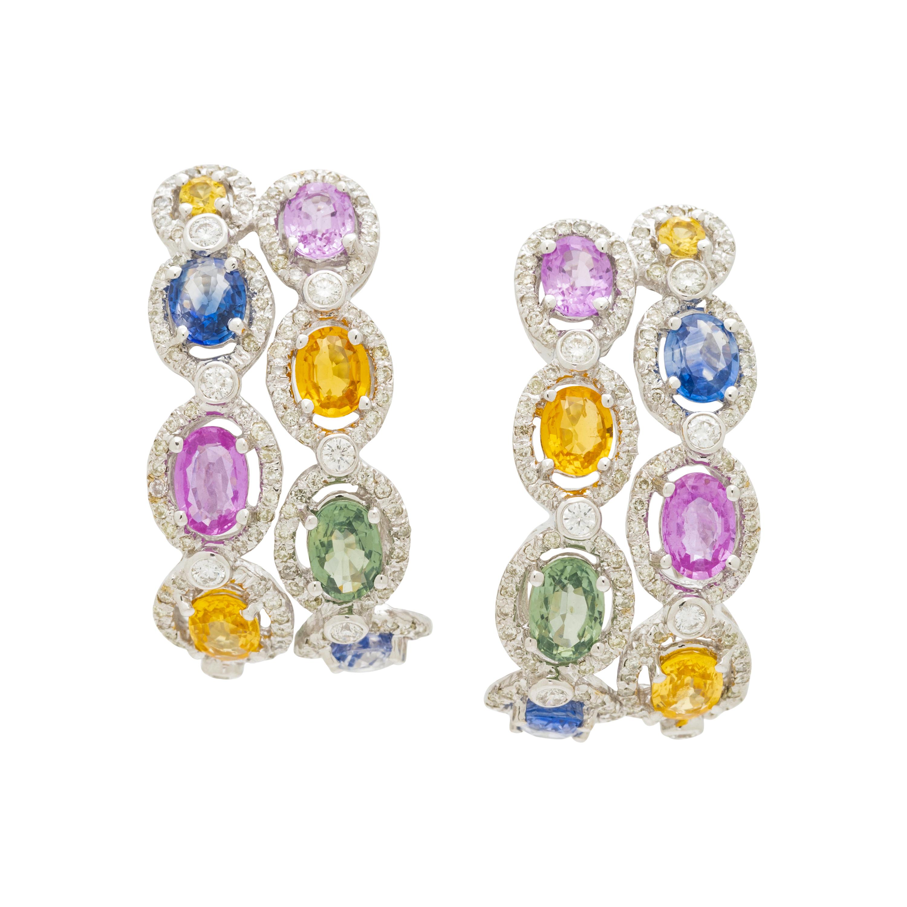 MULTICOLOR SAPPHIRE AND DIAMOND EARCLIPS