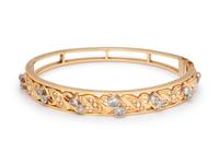 An Antique Yellow Gold, Platinum, Diamond and Pearl Bangle Bracelet,