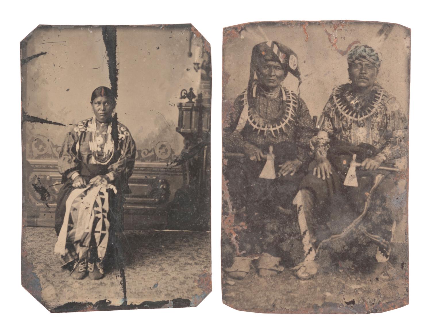 [NATIVE AMERICANS]. A group of 2 tintypes of male and female Mesquakie subjects, incl. Jack Bear of the Nemaha Band.