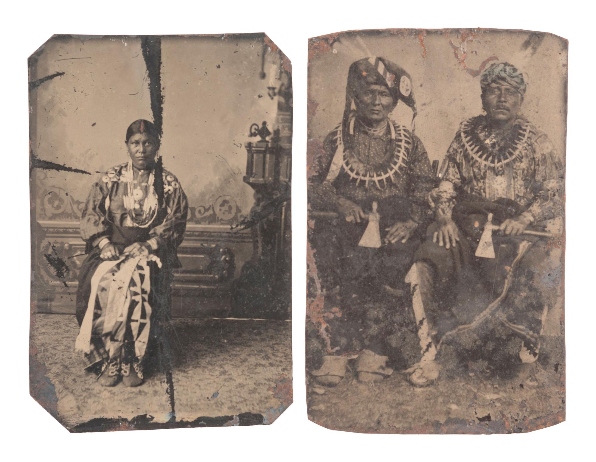 [NATIVE AMERICANS]. A group of 2 tintypes of male and female Mesquakie subjects, incl. Jack Bear of the Nemaha Band.