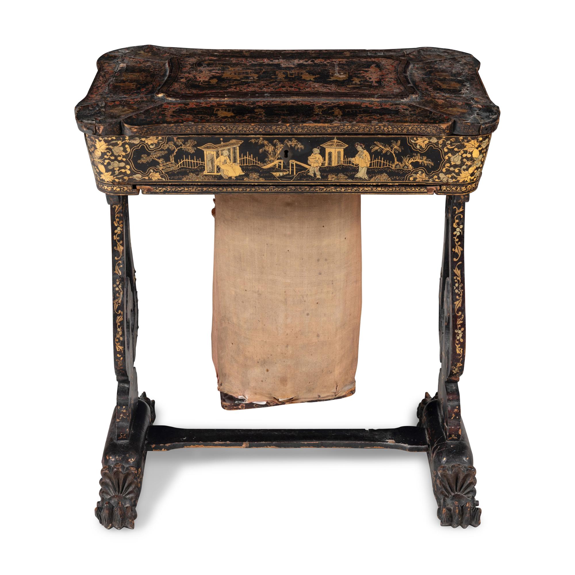 A Chinese Export Lacquer Sewing Table