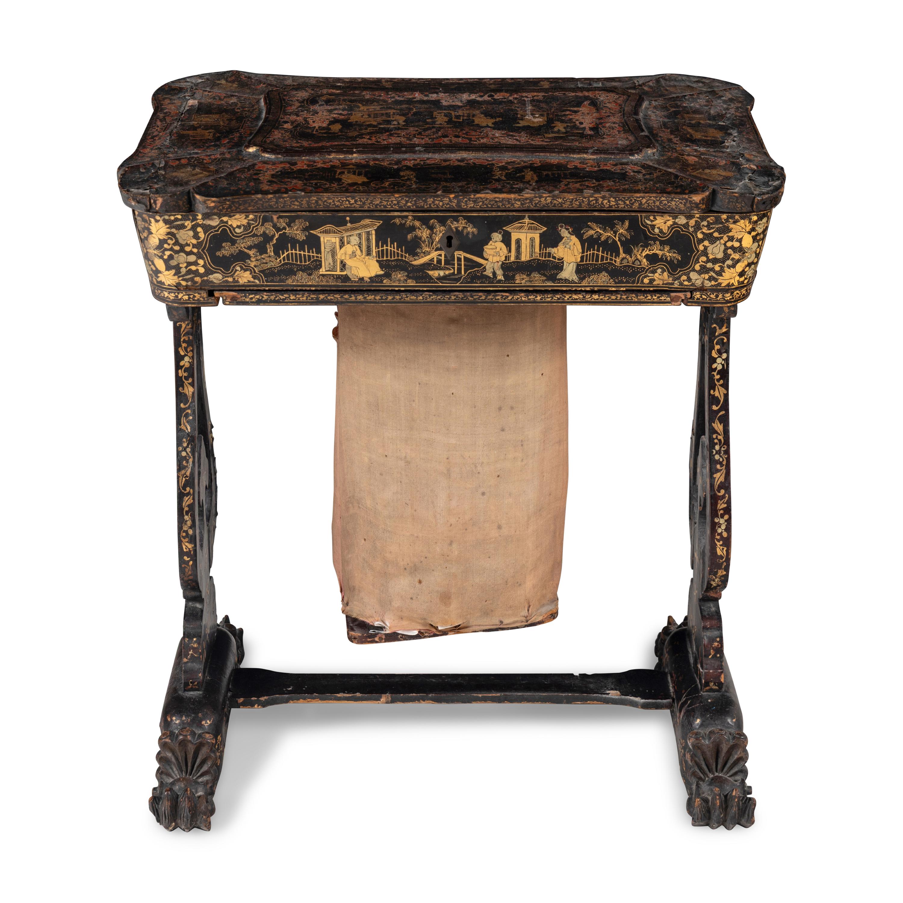 A Chinese Export Lacquer Sewing Table