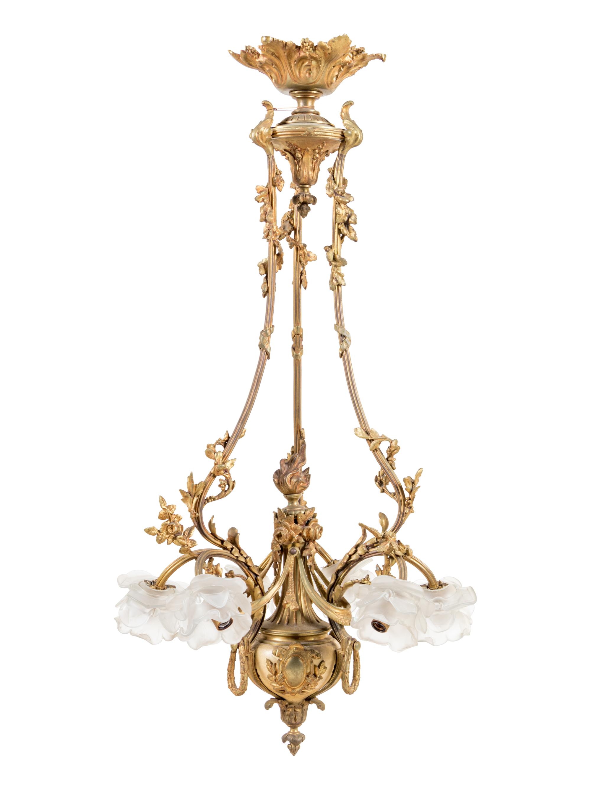 A Neoclassical Gilt Metal Six-Light Chandelier