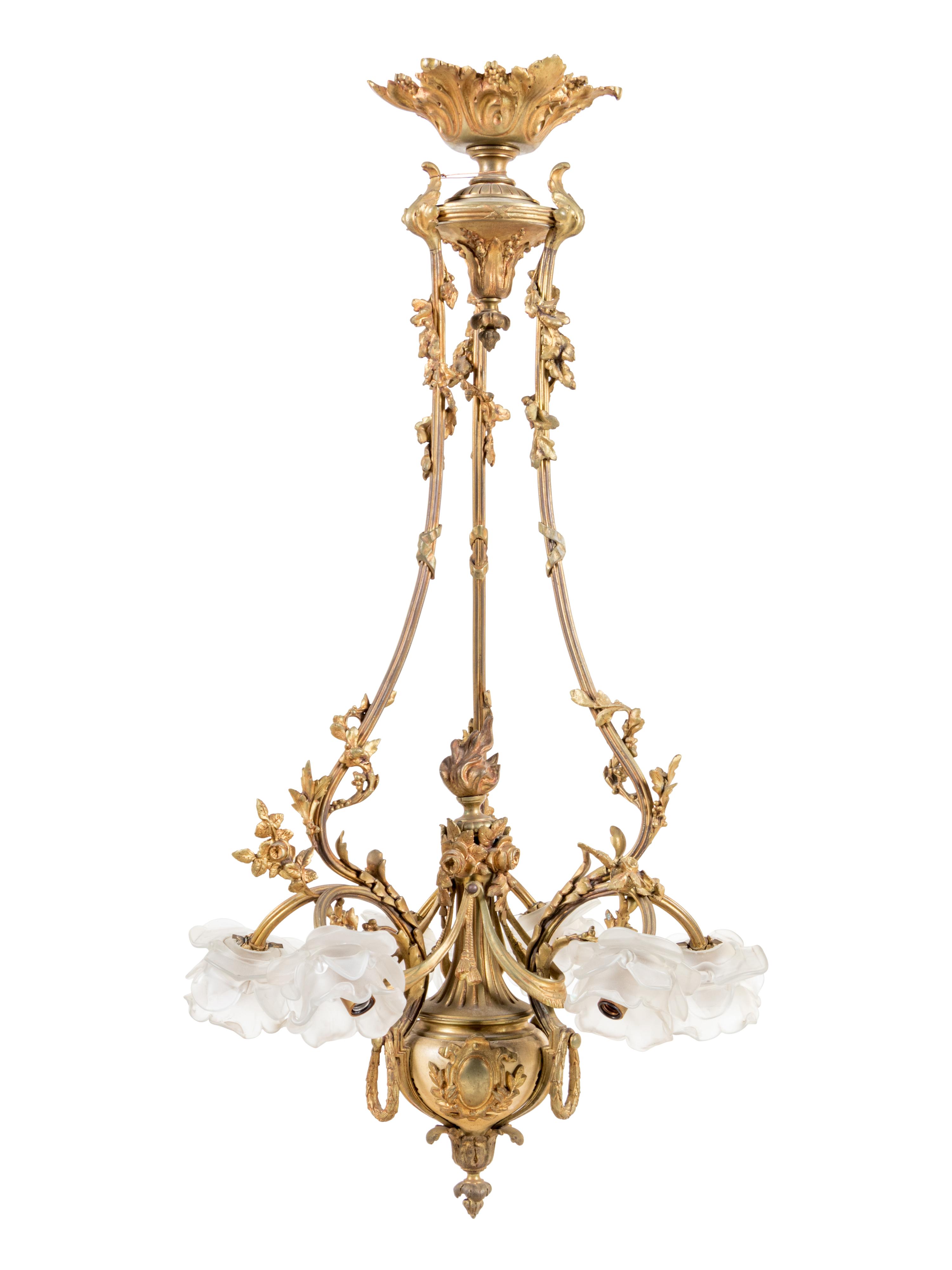 A Neoclassical Gilt Metal Six-Light Chandelier