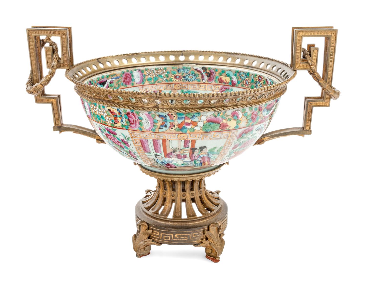 A French Gilt Bronze-Mounted Famille Rose Porcelain Centerpiece Bowl