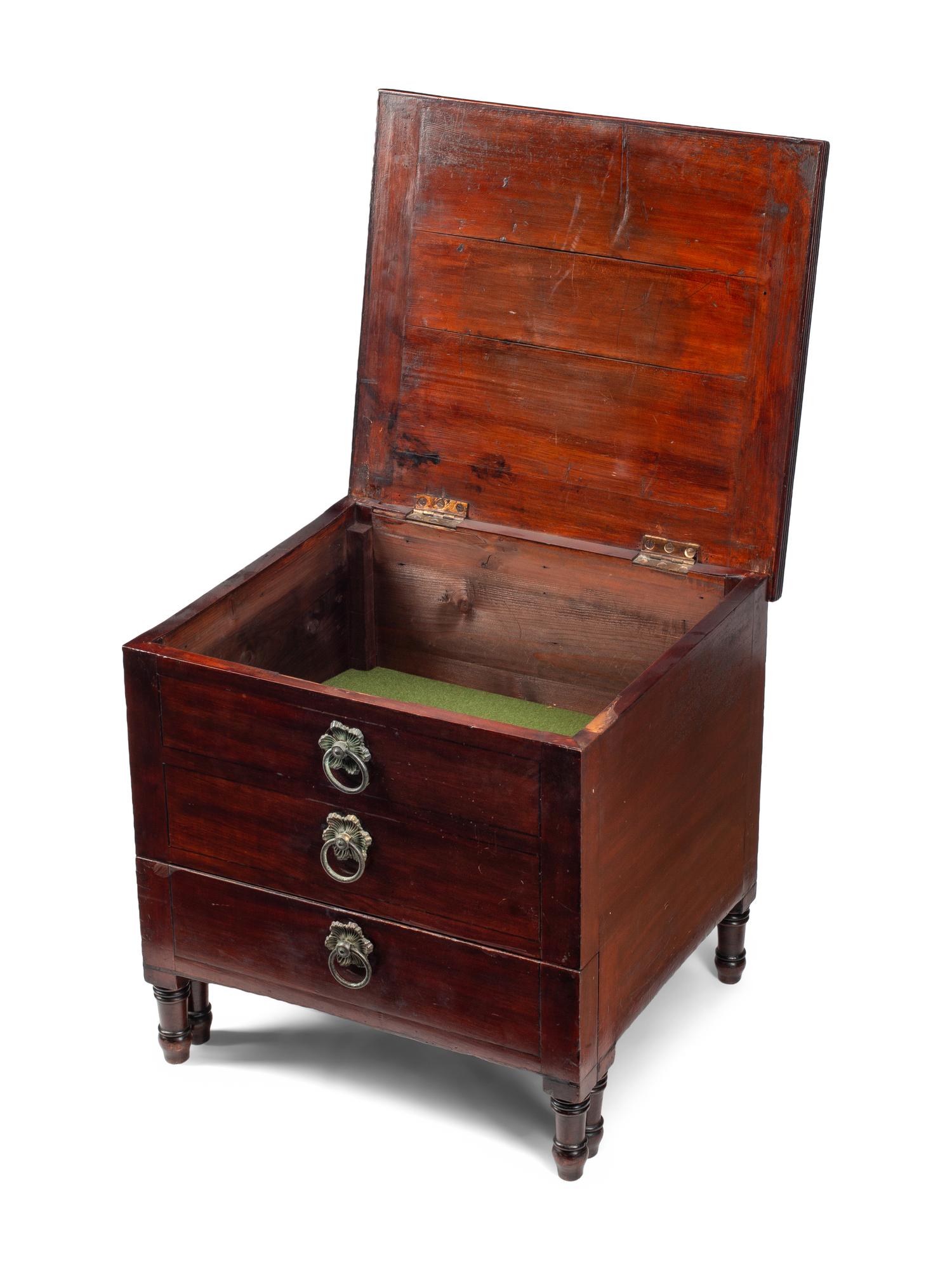 A Set of English Mahogany and Tooled Leather Bed Steps
