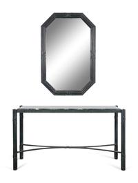 A Modernist Green Patinated Metal Inset Marble Top Console Table and Mirror — 20TH CENTURY