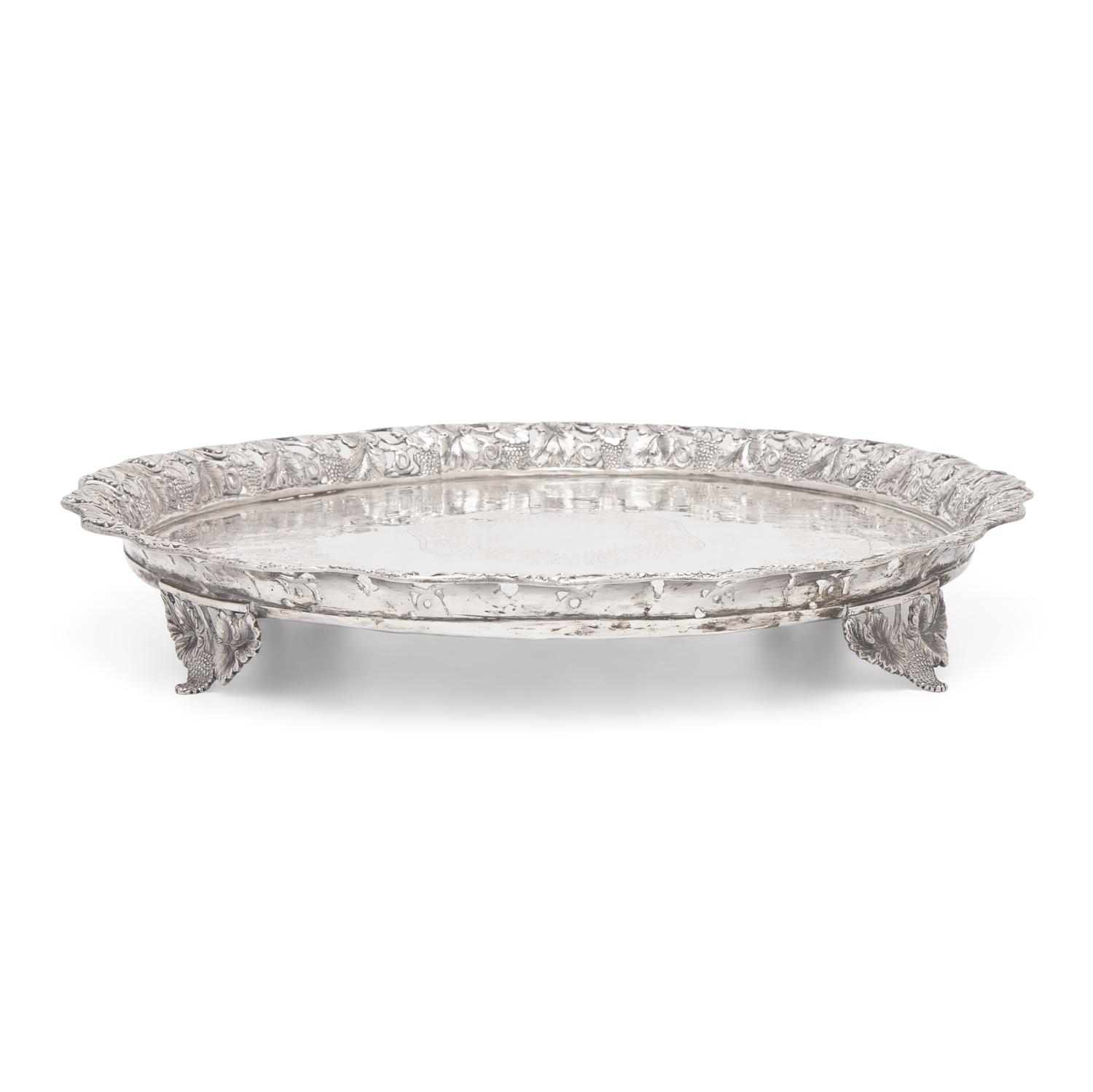 A Portuguese Silver Reticulated and Footed Tray