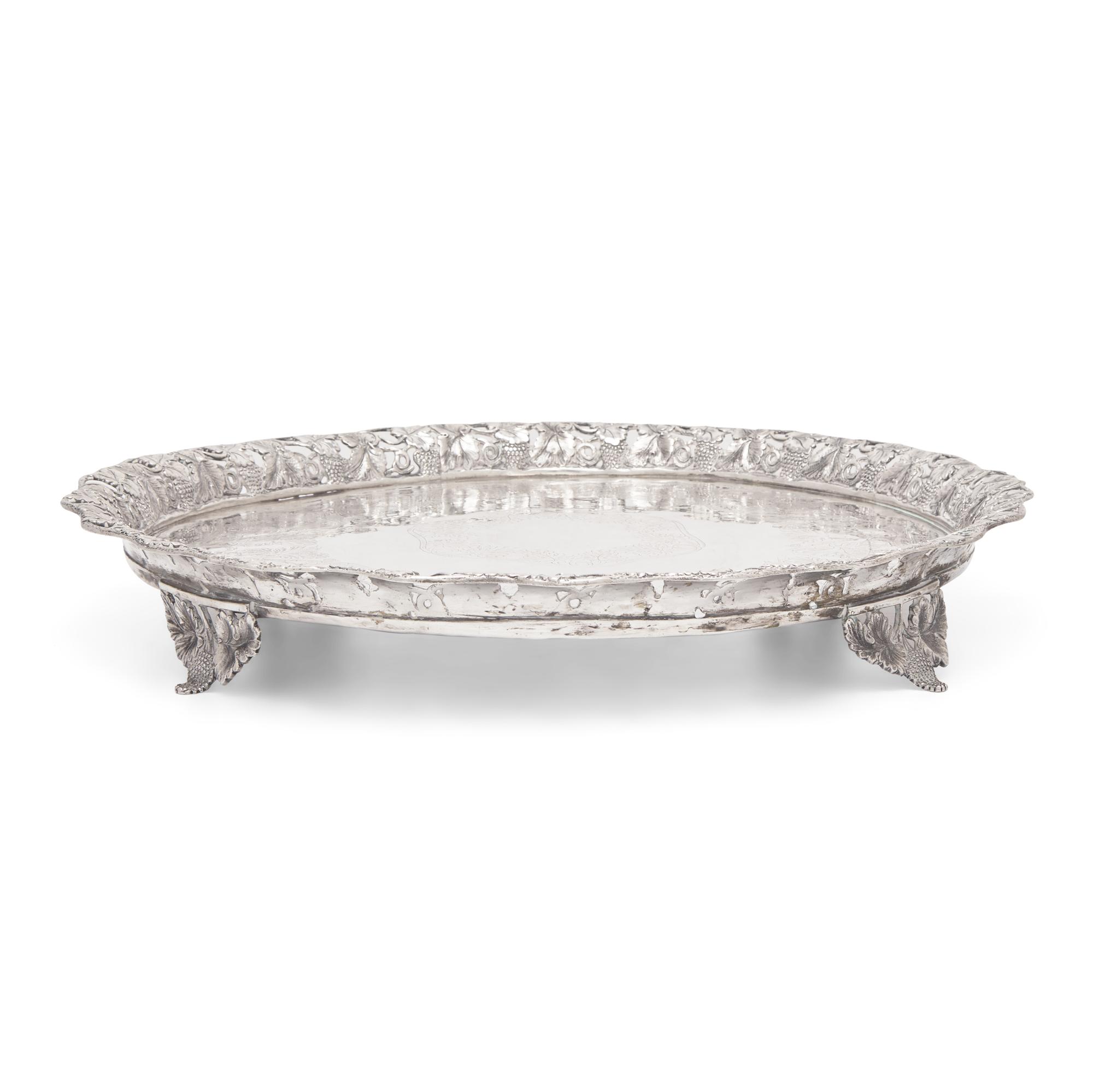 A Portuguese Silver Reticulated and Footed Tray